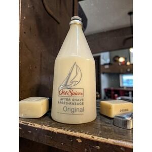 Vintage Old Spice Original After Shave Milk Glass Bottle Sailboat Star Prop 4.25